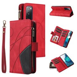 Luxury Two-color Stitching Multi-function Zipper Leather Wallet Case Cover for Samsung Galaxy S20 FE / S20 Lite - Red