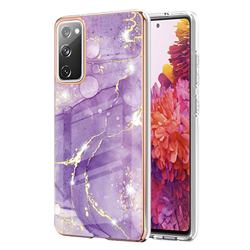 Fashion Purple Electroplated Gold Frame 2.0 Thickness Plating Marble IMD Soft Back Cover for Samsung Galaxy S20 FE / S20 Lite