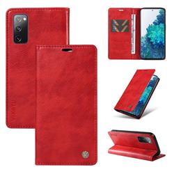 YIKATU Litchi Card Magnetic Automatic Suction Leather Flip Cover for Samsung Galaxy S20 FE / S20 Lite - Bright Red