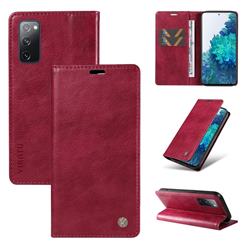 YIKATU Litchi Card Magnetic Automatic Suction Leather Flip Cover for Samsung Galaxy S20 FE / S20 Lite - Wine Red
