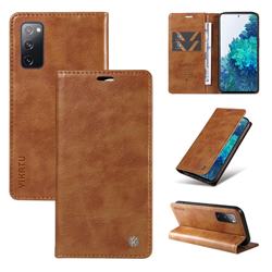 YIKATU Litchi Card Magnetic Automatic Suction Leather Flip Cover for Samsung Galaxy S20 FE / S20 Lite - Brown