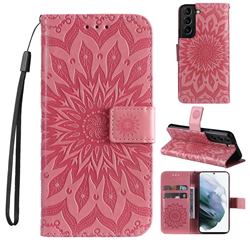 Embossing Sunflower Leather Wallet Case for Samsung Galaxy S22 - Pink