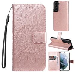Embossing Sunflower Leather Wallet Case for Samsung Galaxy S22 - Rose Gold