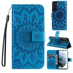 Embossing Sunflower Leather Wallet Case for Samsung Galaxy S22 - Blue