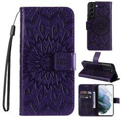 Embossing Sunflower Leather Wallet Case for Samsung Galaxy S22 - Purple