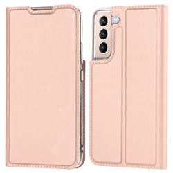 Ultra Slim Card Magnetic Automatic Suction Leather Wallet Case for Samsung Galaxy S22 - Rose Gold