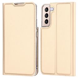 Ultra Slim Card Magnetic Automatic Suction Leather Wallet Case for Samsung Galaxy S22 - Champagne