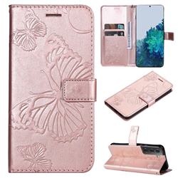 Embossing 3D Butterfly Leather Wallet Case for Samsung Galaxy S22 - Rose Gold