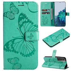 Embossing 3D Butterfly Leather Wallet Case for Samsung Galaxy S22 - Green