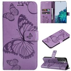 Embossing 3D Butterfly Leather Wallet Case for Samsung Galaxy S22 - Purple