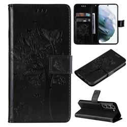 Embossing Butterfly Tree Leather Wallet Case for Samsung Galaxy S22 - Black