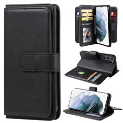 Multi-function Ten Card Slots and Photo Frame PU Leather Wallet Phone Case Cover for Samsung Galaxy S22 - Black