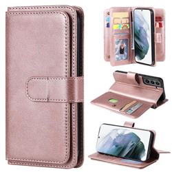 Multi-function Ten Card Slots and Photo Frame PU Leather Wallet Phone Case Cover for Samsung Galaxy S22 - Rose Gold