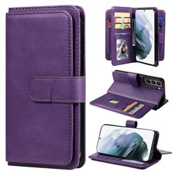 Multi-function Ten Card Slots and Photo Frame PU Leather Wallet Phone Case Cover for Samsung Galaxy S22 - Violet