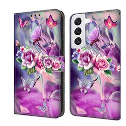 Flower Butterflies Crystal PU Leather Protective Wallet Case Cover for Samsung Galaxy S22