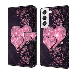 Lace Heart Crystal PU Leather Protective Wallet Case Cover for Samsung Galaxy S22