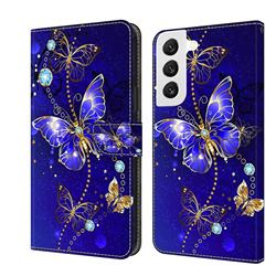 Blue Diamond Butterfly Crystal PU Leather Protective Wallet Case Cover for Samsung Galaxy S22