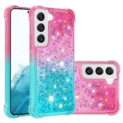 Rainbow Gradient Liquid Glitter Quicksand Sequins Phone Case for Samsung Galaxy S22 - Pink Blue