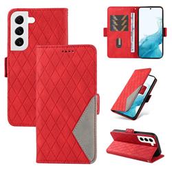 Grid Pattern Splicing Protective Wallet Case Cover for Samsung Galaxy S22 - Red