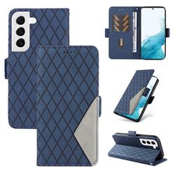 Grid Pattern Splicing Protective Wallet Case Cover for Samsung Galaxy S22 - Blue