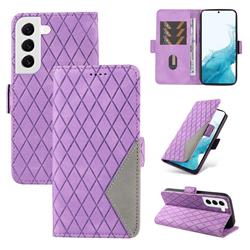Grid Pattern Splicing Protective Wallet Case Cover for Samsung Galaxy S22 - Purple