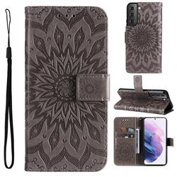 Embossing Sunflower Leather Wallet Case for Samsung Galaxy S22 Plus (S22 Pro) - Gray