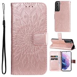 Embossing Sunflower Leather Wallet Case for Samsung Galaxy S22 Plus (S22 Pro) - Rose Gold