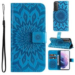 Embossing Sunflower Leather Wallet Case for Samsung Galaxy S22 Plus (S22 Pro) - Blue