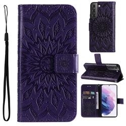 Embossing Sunflower Leather Wallet Case for Samsung Galaxy S22 Plus (S22 Pro) - Purple