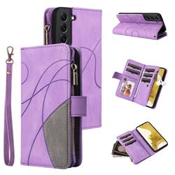 Luxury Two-color Stitching Multi-function Zipper Leather Wallet Case Cover for Samsung Galaxy S22 Plus (S22 Pro) - Purple