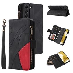 Luxury Two-color Stitching Multi-function Zipper Leather Wallet Case Cover for Samsung Galaxy S22 Plus (S22 Pro) - Black