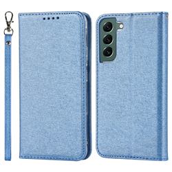 Ultra Slim Magnetic Automatic Suction Silk Lanyard Leather Flip Cover for Samsung Galaxy S22 Plus (S22 Pro) - Sky Blue