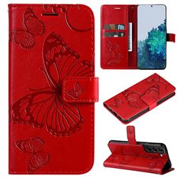 Embossing 3D Butterfly Leather Wallet Case for Samsung Galaxy S22 Plus (S22 Pro) - Red