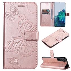 Embossing 3D Butterfly Leather Wallet Case for Samsung Galaxy S22 Plus (S22 Pro) - Rose Gold