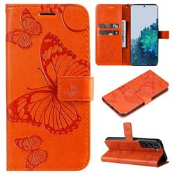 Embossing 3D Butterfly Leather Wallet Case for Samsung Galaxy S22 Plus (S22 Pro) - Orange