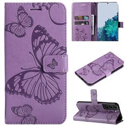 Embossing 3D Butterfly Leather Wallet Case for Samsung Galaxy S22 Plus (S22 Pro) - Purple