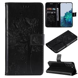 Embossing Butterfly Tree Leather Wallet Case for Samsung Galaxy S22 Plus (S22 Pro) - Black