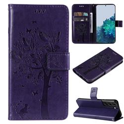 Embossing Butterfly Tree Leather Wallet Case for Samsung Galaxy S22 Plus (S22 Pro) - Purple