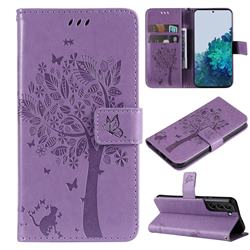 Embossing Butterfly Tree Leather Wallet Case for Samsung Galaxy S22 Plus (S22 Pro) - Violet