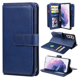 Multi-function Ten Card Slots and Photo Frame PU Leather Wallet Phone Case Cover for Samsung Galaxy S22 Plus (S22 Pro) - Dark Blue
