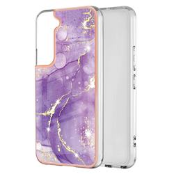 Fashion Purple Electroplated Gold Frame 2.0 Thickness Plating Marble IMD Soft Back Cover for Samsung Galaxy S22 Plus (S22 Pro)