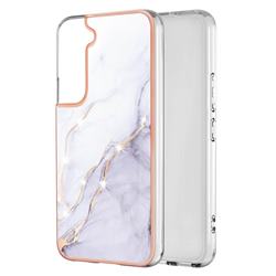 White Dreaming Electroplated Gold Frame 2.0 Thickness Plating Marble IMD Soft Back Cover for Samsung Galaxy S22 Plus (S22 Pro)