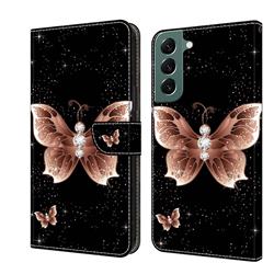 Black Diamond Butterfly Crystal PU Leather Protective Wallet Case Cover for Samsung Galaxy S22 Plus (S22 Pro)