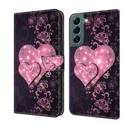 Lace Heart Crystal PU Leather Protective Wallet Case Cover for Samsung Galaxy S22 Plus (S22 Pro)