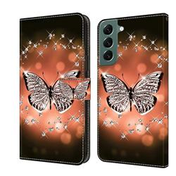 Crystal Butterfly Crystal PU Leather Protective Wallet Case Cover for Samsung Galaxy S22 Plus (S22 Pro)