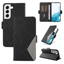 Grid Pattern Splicing Protective Wallet Case Cover for Samsung Galaxy S22 Plus (S22 Pro) - Black