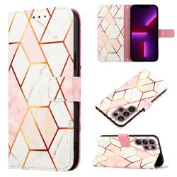 Pink White Marble Leather Wallet Protective Case for Samsung Galaxy S22 Ultra