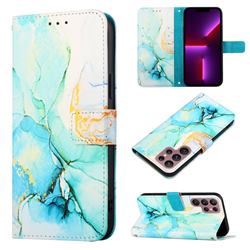 Green Illusion Marble Leather Wallet Protective Case for Samsung Galaxy S22 Ultra