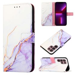 Purple White Marble Leather Wallet Protective Case for Samsung Galaxy S22 Ultra