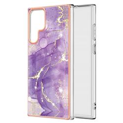 Fashion Purple Electroplated Gold Frame 2.0 Thickness Plating Marble IMD Soft Back Cover for Samsung Galaxy S22 Ultra